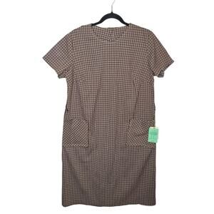 Vintage 60s Mod Scooter Dress XL 14 Check Plaid Deadstock Pockets Short Sleeve